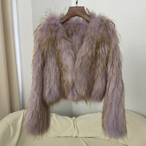 Natural Raccoon Fur Jacket New Thickened Warm V-neck Double-sided Woven … - Picture 6 of 15